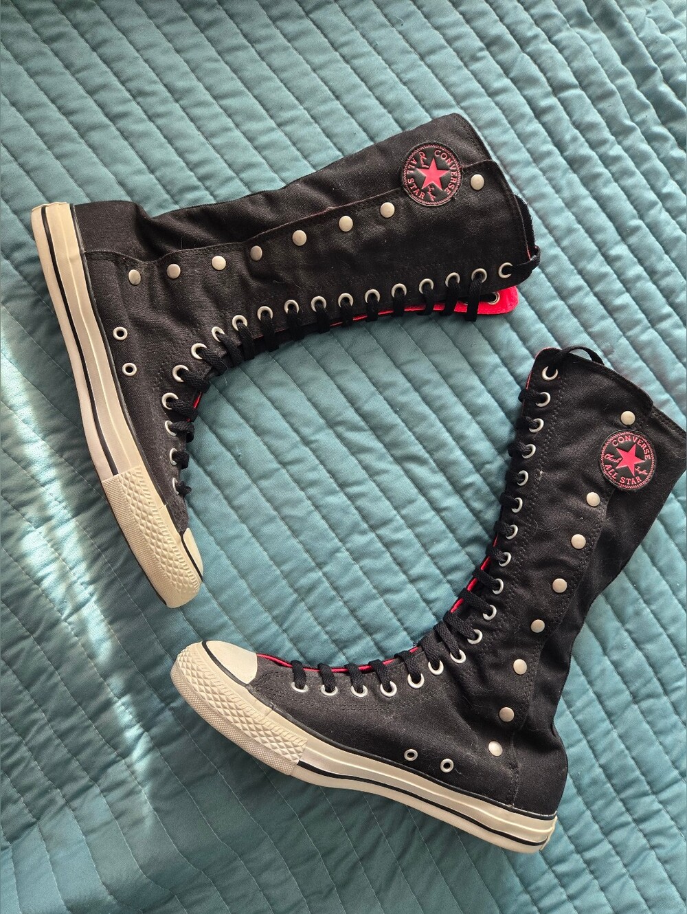 2012 Converse Chuck Taylor XHi Snap Down Sneakers Calf High Black And Neon Pink